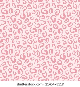 Seamless Vector Pattern With Cute Hand Drawn Leopard Spots. Pink Stylized Animal Skin Theme Texture. Fun Girly Background For Wrapping Paper, Textile, Gift, Fabric, Wallpaper, Packaging, Apparel.