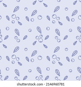 Seamless vector pattern with cute hand drawn blueberry and leaves. Vintage fruity theme texture. Outline botanical background for wrapping paper, print, gift, fabric, wallpaper, textile, packaging.
