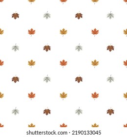 Seamless vector pattern with cute hand drawn autumn leaves. Scandinavian style design. Seasonal floral background for apparel, fabric, wallpaper, textile, packaging, card, print, wrapping paper.