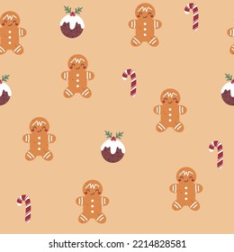 Seamless vector pattern and cute hand drawn Christmas desserts theme doodle elements  Fun design  Kawaii background for packaging  wrapping paper  print  card  gift  fabric  textile  wallpaper 