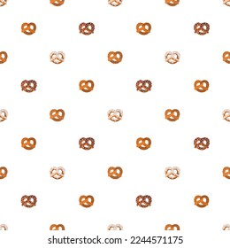 Seamless vector pattern with cute hand drawn pretzels. Scandinavian style design. Fun dessert background for apparel, fabric, wallpaper, textile, packaging, card, print, wrapping paper, menu cafe.