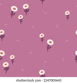 Seamless vector pattern with cute hand drawn daisy flowers. Fun floral texture. Delicate summer background for wrapping paper, card, gift, fabric, textile, wallpaper, wrapping paper, packaging.