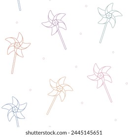 Seamless vector pattern with cute hand drawn pinwheels. Fun design. Outline summer theme kids background for print, wrapping paper, textile, fabric, wallpaper, gift, card, packaging, apparel.