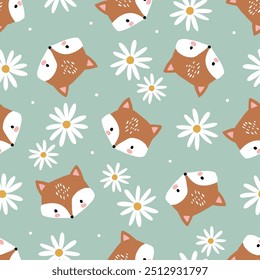 Padrão de vetor sem costura com cabeça de raposa desenhada à mão bonito. Perfeito para design de impressão têxtil, papel de parede ou viveiro. Arquivo de vetor EPS 10.