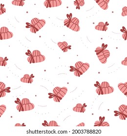 Seamless vector pattern with cute hats and red ones with bows
