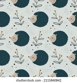 Seamless vector pattern with cute hedgehogs. Vector seamless background