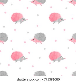 Seamless vector pattern with cute hedgehogs.