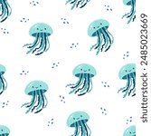 Seamless vector pattern. Cute jellyfish with a smiling face. Cute pattern for children