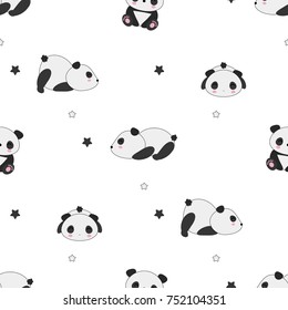 Seamless vector pattern with cute kawaii sleeping panda bears.
