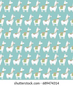 Seamless vector pattern with cute lama. Editable vector illustration