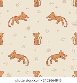 Seamless vector pattern with cute leopards, great for baby and nursery products, kids textile