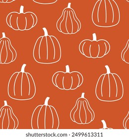 Motif harmonieux d'Image vectorielle avec de mignonnes citrouilles blanches en ligne sur fond orange