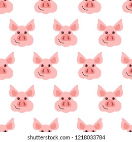 Seamless vector pattern with cute little piggy