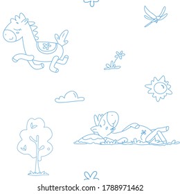 seamless vector pattern with cute little horses