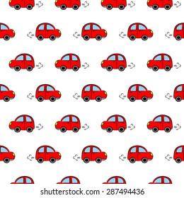 Seamless vector pattern with cute little red cars 
