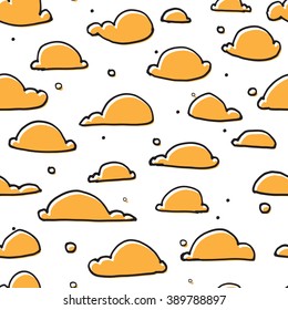 Seamless vector pattern with cute little doodle clouds, marker pen drawn cartoon clouds repeating background for all web and print purposes