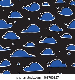 Seamless vector pattern with cute little doodle clouds, marker pen drawn cartoon clouds repeating background for all web and print purposes