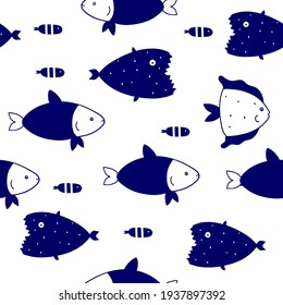Seamless vector pattern with cute minimalistic fish . Surface design for fabric, wallpaper and wrapping paper.