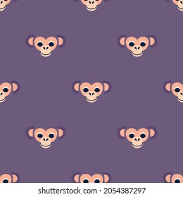 Seamless vector  pattern with cute monkey character. Cute vector illustration for kids. Perfect print for fabric, textile, wallpaper, poster, postcard and gift wrapping. Pastel colors