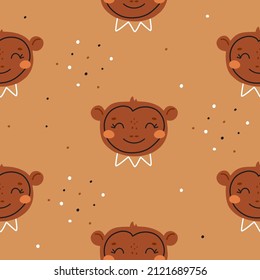 Seamless vector pattern with cute monkey. Perfect for wrapping paper and children's textiles. Cartoon illustration.
