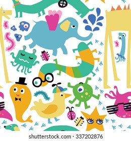 Seamless vector pattern with cute monsters