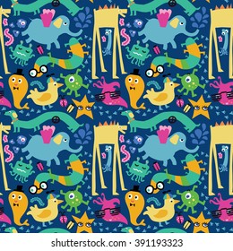 Seamless vector pattern with cute monsters