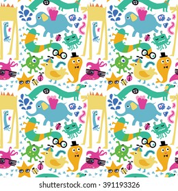 Seamless vector pattern with cute monsters