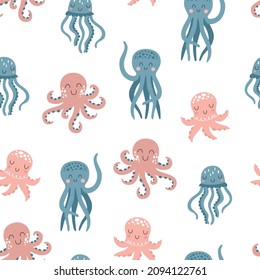 Seamless vector pattern with cute octopus. Perfect for kids design, fabric, wrapping, wallpaper, textile, apparel