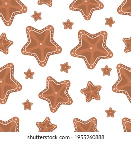 Seamless vector pattern with cute orange hand-drawn starfishes. For wrapping paper, card, gift, fabric, textile, banner, wallpaper, package, internet.