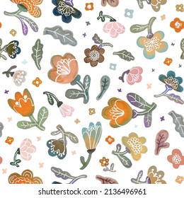 Seamless vector pattern of cute orange watercolor flowers. Children's hand-drawn illustration.