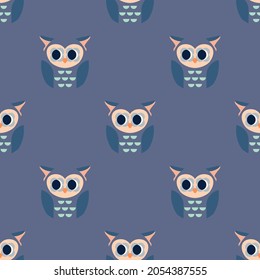Seamless vector  pattern with cute owl character. Cute vector illustration for kids. Perfect print for fabric, textile, wallpaper, poster, postcard and gift wrapping. Pastel colors