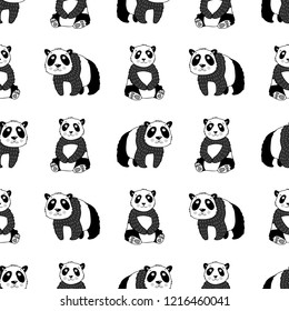 Seamless vector pattern with cute pandas. Lovely background, perfect for textiles, fabrics and wallpapers for children.