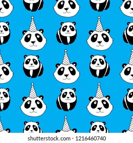 Seamless vector pattern with cute pandas. Lovely background, perfect for textiles, fabrics and wallpapers for children.