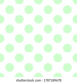 Seamless vector pattern with cute pastel light mint green polka dots on white background. For web design, desktop wallpaper, card, invitation, wedding, baby shower, album, background, art, decoration