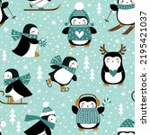 Seamless vector pattern with cute penguins and snowflakes. Perfect for textile, wallpaper or print design.