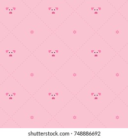 Seamless vector pattern with cute pig and dotted lines 