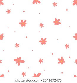 Seamless vector pattern. Cute pink daisies on white background 