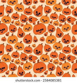 Seamless vector pattern with cute pumpkin character. Colorful seamless vector on flat style. EPS 10 vector file. Perfect for textile, wallpaper or print design.