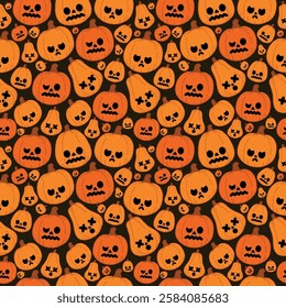 Seamless vector pattern with cute pumpkin character. Colorful seamless vector on flat style. EPS 10 vector file. Perfect for textile, wallpaper or print design.