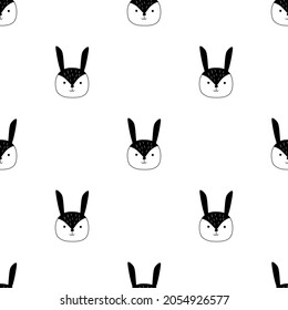 Seamless vector pattern with cute rabbits. Suitable for wrapping paper, backgrounds, greeting cards, etc.