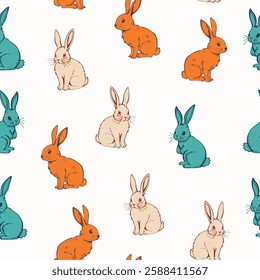 Seamless vector pattern with cute, rabbits background. Perfect for textile, wallpaper or print design.