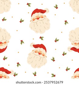 Seamless vector pattern. Cute Santa Claus on white background 