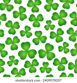 Seamless vector pattern of cute shamrocks on a white background. Design elements for a Happy St. Patrick's Day. Lucky clover. Spring natural background.