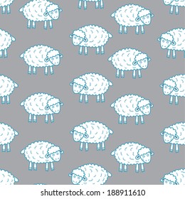 Seamless Vector Pattern of Cute Sheep - count them to fall asleep!