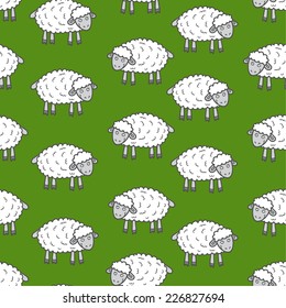 Seamless Vector Pattern of Cute Sheep - count them to fall asleep!