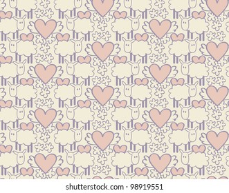 Seamless Vector Pattern of Cute Sheep