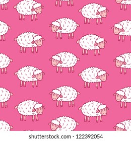 Seamless Vector Pattern of Cute Sheeps in pink color - count them to fall asleep!