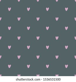 Seamless vector pattern with cute simple pink hearts on dark background. Use for wrapping paper, invitations, backgrounds, etc.