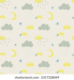 Seamless vector pattern with cute sky 
