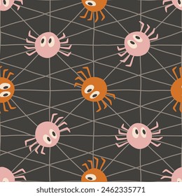 Seamless vector pattern with cute spiders